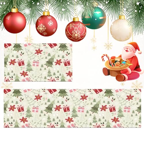 Epunk Weihnachtliches Küchenteppich-Set, 40 x 120 + 40 x 60 cm, doppelseitig, rutschfest, waschbar, Polyester-Matten mit Geschenk- und Baummuster, festliche Bodendekoration von Epunk