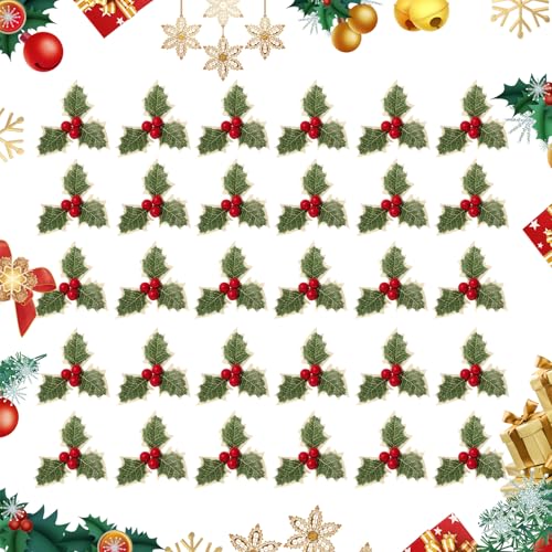 Epunk Weihnachtsbeeren, künstliche Stechpalmenblätter mit roten Beeren, 1,2 cm, künstliche Beerenzweige für Kranz und Vasenfüller, britische Tafelaufsatz, 30 Stück von Epunk