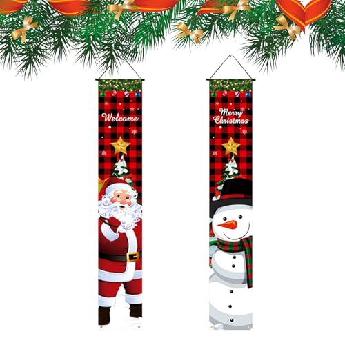 Happy Christmas Banner mit Weihnachtsmann und Schneemann – Türdekoration für den Außenbereich, Polyester, 30 x 180 cm, 2 Stück von Epunk