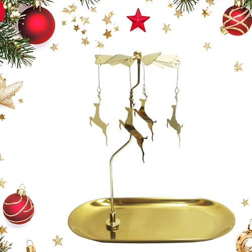 Rotierender Weihnachts-Teelichthalter – Goldenes Rentier-Spinner, 18 x 18 cm, Metall-Kerzenkarussell mit Tablett für Weihnachtsfeier und Hochzeitsdekoration von Epunk