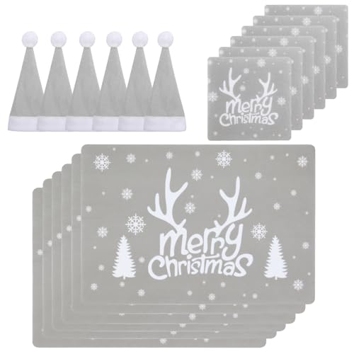 Weihnachtstisch-Set, Filz-Tischsets, Untersetzer, Besteckhalter, Grau, festliches Küchenutensilien, 18-teilig von Epunk