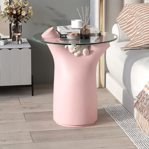 EpuzeR 45 * 45 * 52cm Couchtisch Beistelltisch, Baum Umarmender Bär Wohnzimmertisch, Sofatisch Tisch Wohnzimmer, Limit 4kg (Color : Pink) von EpuzeR