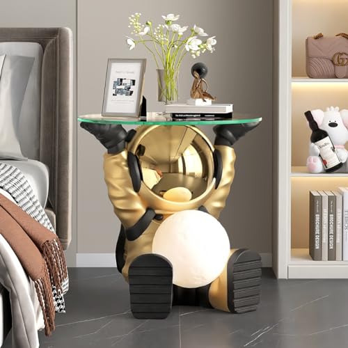 EpuzeR Beistelltisch Klein mit Tischplatte aus gehärtetem Glas, Wohnzimmertisch Coffee Table Nachttisch for Schlafzimmer, Wohnzimmer (Color : Gold) von EpuzeR