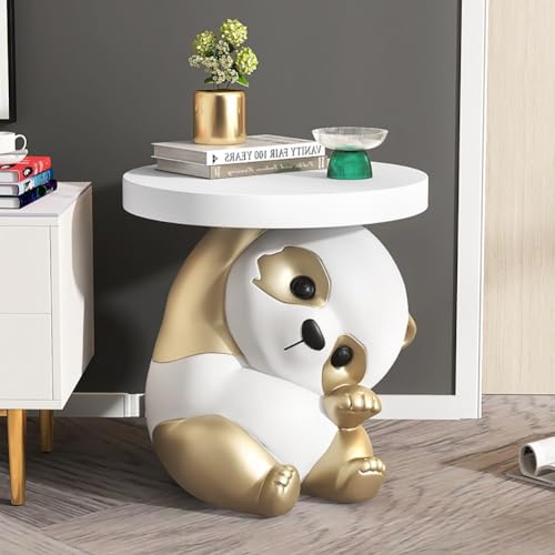 EpuzeR Niedlich Panda Beistelltisch Nachttisch, Kunstharz Glasfaser Wohnzimmertisch, Leichter Luxus Sofatisch (Color : Gold) von EpuzeR