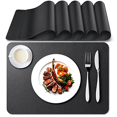 Epxee Tischset, 6er Set Platzset Leder Abwischbar Tischsets Hitzebeständig Platzdeckchen für Küche Speisetisch, Schwarz von Epxee