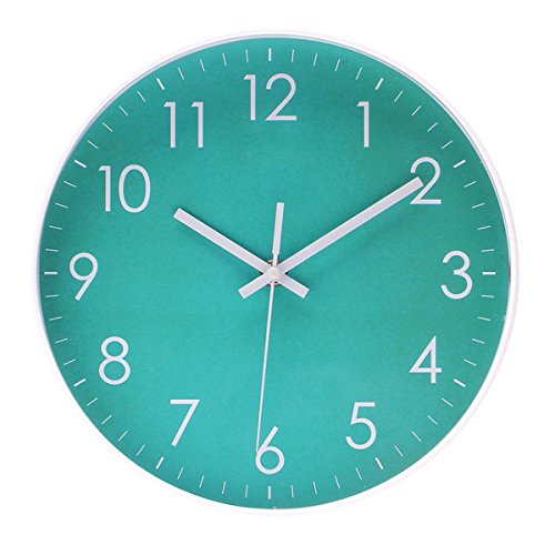 Epy Huts Euterpe Moderne einfache Wanduhr, innen Nicht Silent Quarz leise Sweep Bewegung Wand für Büro, Bad, Wohnzimmer Deko 25,4 cm Modern 10 IN blaugrün von Epy Huts