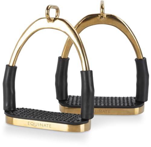 Equinate Sicherheitssteigbügel Charles 12cm Gold - Mit Anti-Rutsch Trittfläche aus Gummi - Steigbügel für Erwachsene und Kinder - Entlastet die Fußgelenke - 2 Stück von Equinate