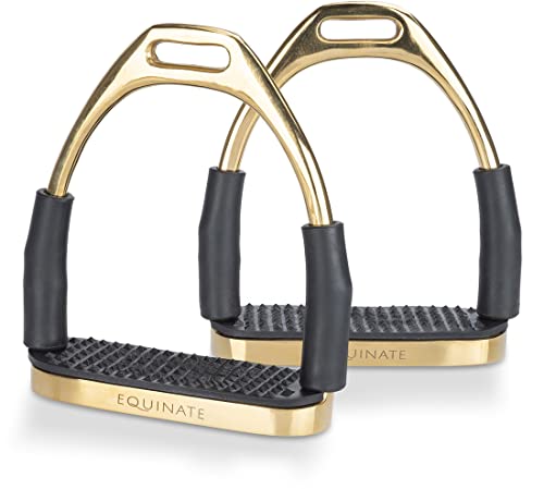 Equinate Sicherheitssteigbügel Fremont 12cm Gold - Mit Anti-Rutsch Trittfläche aus Gummi - Steigbügel für Erwachsene und Kinder - Entlastet die Fußgelenke - 2 Stück Equinate Sicherheitssteigbügel Fremont 12cm Gold - Mit Anti-Rutsch Trittfläche aus Gummi - Steigbügel für Erwachsene und Kinder - Entlastet die Fußgelenke - 2 Stück von Equinate