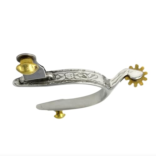 Equine Smile ES1066 Western Edelstahl Sporen Rose Blumenmuster mit Sonnenrad Kupfer Rowel Cowboy Reitsporen Pferdesporen rostfrei Pferde Boot Roper Spurs von Equine Smile