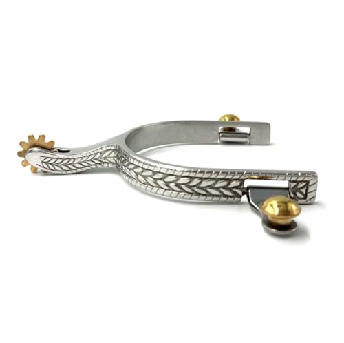 Equine Smile ES1087 Western Edelstahl Sporen Weizenmuster mit Sonnenrad Kupfer Rowel Cowboy Reitsporen Pferdesporen rostfrei Pferde Boot Roper Spurs von Equine Smile