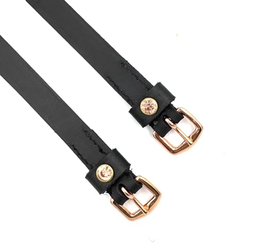 Equine Smile ES4010 Sporenreimen mit Strass Kristall aus Leder für Sporen Ersatzriemen Zubehör Pferdespornriemen Reitsporenriemen Fixierung von Reitsporen (Schwarz Leder/Roségoldene Strasssteine) von Equine Smile