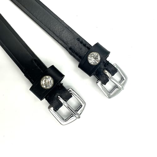 Equine Smile ES4010 Sporenreimen mit Strass Kristall aus Leder für Sporen Ersatzriemen Zubehör Pferdespornriemen Reitsporenriemen Fixierung von Reitsporen (Schwarz Leder/Weiße Strasssteine) von Equine Smile