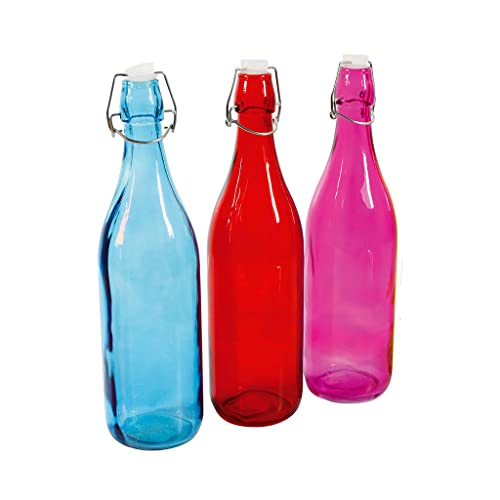 Equinox 506522 Limonade Flasche 1 l Glas blau/gelb/orange/pink, 8,5 x 8,5 x 32 cm von Equinox