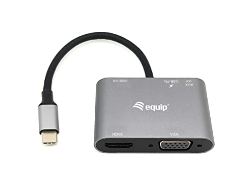 Equip 133483 USB-C Multifunktionsadapter 5-in-1-USB-C-zu-HDMI/VGA/USB 3.0/AUX/USB-C PD-Multiport-Adapter von Equip