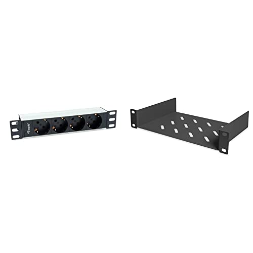 Equip 333311 Steckdosenleiste 10"(1HE) 4fach Schuko.CEE 1,8m & DIGITUS Fachboden - 1HE - 10-Zoll (254 mm) - Für Netzwerk-Schrank - 150 mm Tief - Perforiertes Stahl-Blech - Schwarz von Equip