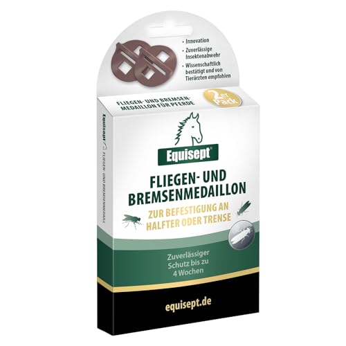 Equisept Fliegen- & Bremsen-Medaillon 2er Pack - Innovative Lösung zur Insektenabwehr am Pferd - Einfaches Anbringen an Halfter oder Trense - Bis zu 4 Wochen repellierende Wirkung - Dopingfrei Equisept Fliegen- & Bremsen-Medaillon 2er Pack - Innovative Lösung zur Insektenabwehr am Pferd - Einfaches Anbringen an Halfter oder Trense - Bis zu 4 Wochen repellierende Wirkung - Dopingfrei von Equisept