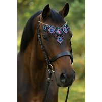 Stirnriemen „Blütentraum" Pferdeschmuck Stirnband Warmblut Strassband Pferde Bunt Reitzubehör Leder von EquosImperi