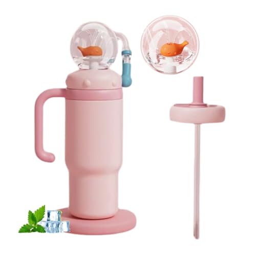 Eqvexd 24oz Trinkbecher aus Edelstahl, Wal-Trinkbecher mit Henkel, auslaufsichere, isolierte Wasserflasche mit zwei Deckeln, süßer Trinkbecher, 710 ml(Pink) von Eqvexd