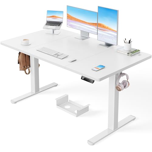 ErGear Höhenverstellbarer Schreibtisch-140 x 80cm,100 KG Tragkraft Elektrischer Schreibtisch mit Fortgeschrittenem Bürstenlosem Motor, Leise Funktion, Robuster Metallrahmen, Vierteilige Tischplatte von ErGear