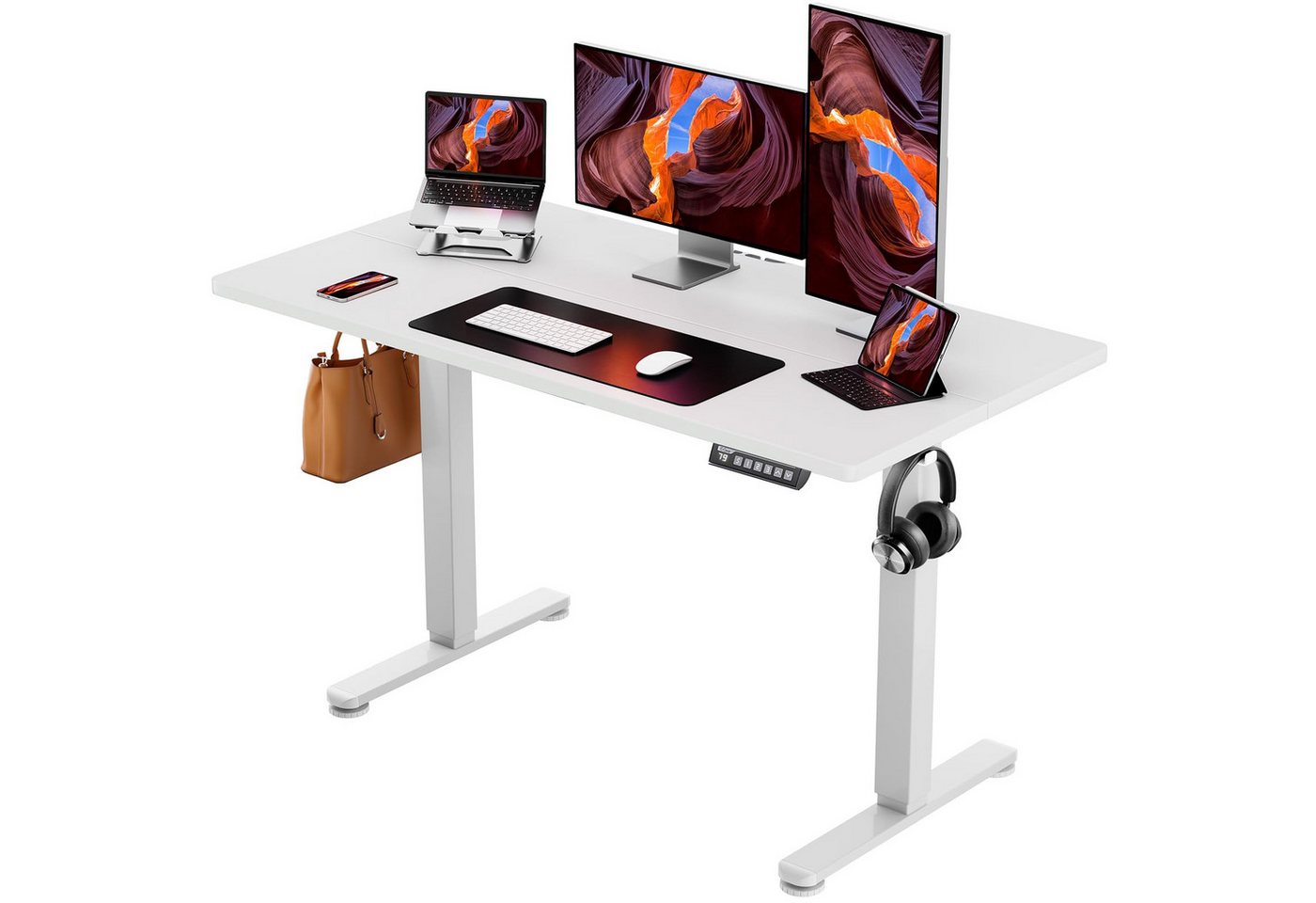 ErGear Schreibtisch Elektrisch Höhenverstellbarer Schreibtisch 120x60cm (Leiser Motor (50dB), 80kg Tragkraft, 4-Speicher mit Kopfhörerhaken), E1-Platte, CE-zertifiziert – Für Homeoffice/Büro von ErGear