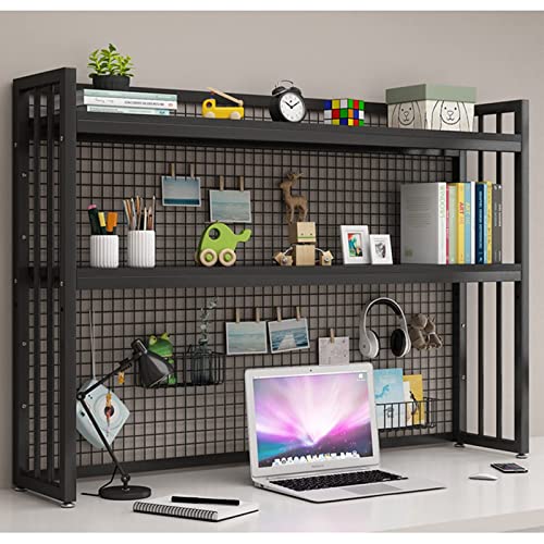ErWaad Mehrzweck-Bücherregal für die Arbeitsplatte – verstellbares Bücherregal für den Schreibtisch, 2-stufiges Schreibtisch-Bücherregal mit Gitter, Organizer für Bürobedarf und Zubehör, Aufbewahru von ErWaad