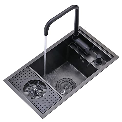 High-End-Spülbecken mit einer Schüssel für Wohnungen und Villen, integrierte Küchenspüle auf der Arbeitsplatte, unsichtbare kleine Spüle mit Zubehör, Siphon (Farbe: Schwarz, Größe: 60 x 40 x von ErWaad
