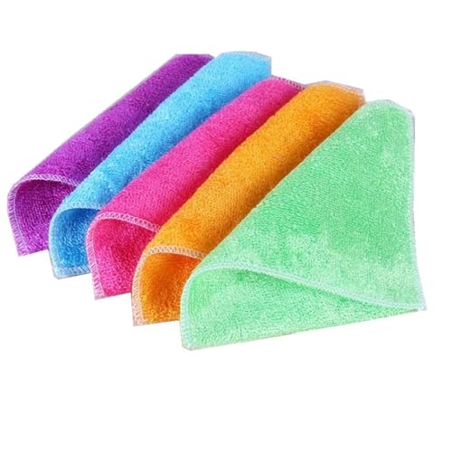 5pc Küche Tuch Farbige Faser Kleines Quadrat Handtuch Öl Geschirr Handtuch Verdickt Reinigung Handtuch Geschirr Tuch Küchenlappen Mikrofaser (Pink, C) von EraAja