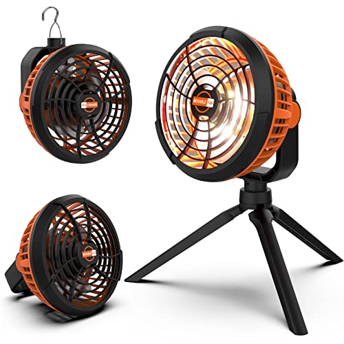 ErayLife Camping Fan, Rechargeable Battery Operated Outdoor Tent Fan with Light and Hook, Personal USB Table Fan for Camping, Fishing, Power Failure, Hurricane, Construction Site von ErayLife