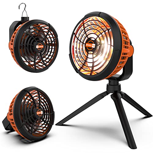 ErayLife Camping Ventilator Tragbarer mit LED-Licht, 5600mAh wiederaufladbarer Tischventilator mit Stützrahmen und Haken, USB Ventilator für Camping, Angeln, Stromausfall, Hurricane, Baustelle von ErayLife
