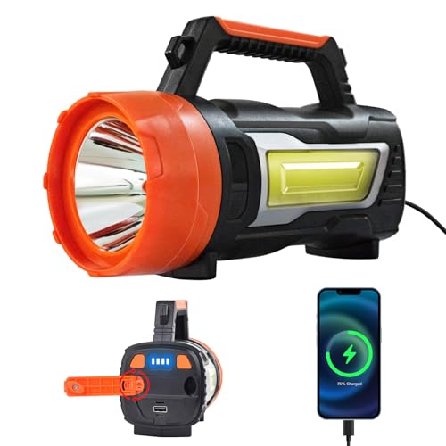 ErayLife LED Handscheinwerfer Akku, Handkurbel Wiederaufladbare Taschenlampe, 7000 Lumens mit 6 Modi, USB-Kabel, IPX4 Wasserdicht LED Handscheinwerfer Aufladbar für Camping/Notfall/Haushalt von ErayLife