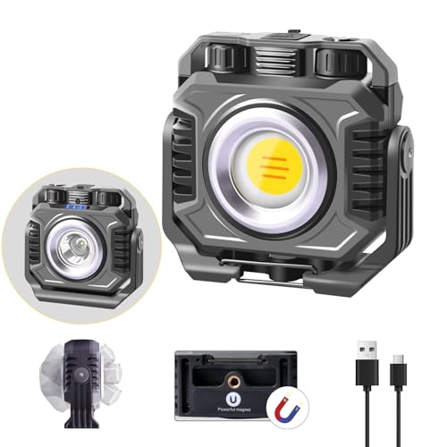 ErayLife LED Strahler Akku, 2100LM COB LED Baustrahler Akku Magnet und 360° Drehbar, 6 Lichtmodi 5000mAh LED Arbeitsleuchte Tragbar Dimmbar Campinglampe für Garage, Werkstatt, Camping von ErayLife
