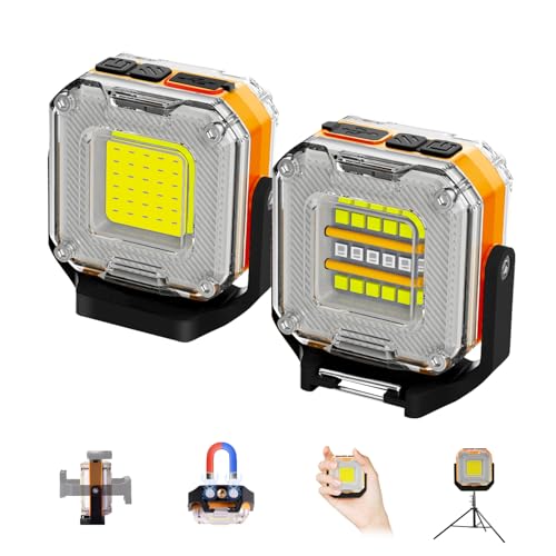 Eraylife LED Strahler Akku 2 Stück, 8 Modi 800LM LED Baustrahler Tragbar, 1200mAh COB Arbeitsleuchte Mit Magnet und 360° Drehbar Campinglampe für Outdoor Werkstatt Notfall von ErayLife