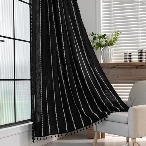 Erbnaryx Boho Vorhänge bestickt für Wohnzimmer Schlafzimmer 1 Panel B 59 x L 102 cm schwarz Stangentasche, gestreift, Bauernhaus Chic strukturiert, Vintage handgefertigte Quasten Landhausdekor Erbnaryx Boho Vorhänge bestickt für Wohnzimmer Schlafzimmer 1 Panel B 59 x L 102 cm schwarz Stangentasche, gestreift, Bauernhaus Chic strukturiert, Vintage handgefertigte Quasten Landhausdekor von Erbnaryx