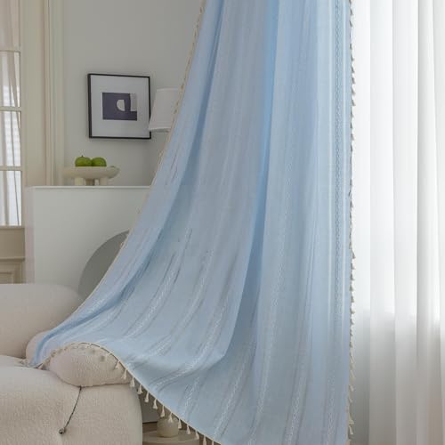 Erbnaryx Boho Vorhänge bestickt für Wohnzimmer Schlafzimmer 1 Panel B 59 x L 72 Blau Grau Stangentasche, gestreift Bauernhaus Chic strukturiert, Vintage Handgemachte Quasten Landhausdekor Draperie Erbnaryx Boho Vorhänge bestickt für Wohnzimmer Schlafzimmer 1 Panel B 59 x L 72 Blau Grau Stangentasche, gestreift Bauernhaus Chic strukturiert, Vintage Handgemachte Quasten Landhausdekor Draperie von Erbnaryx