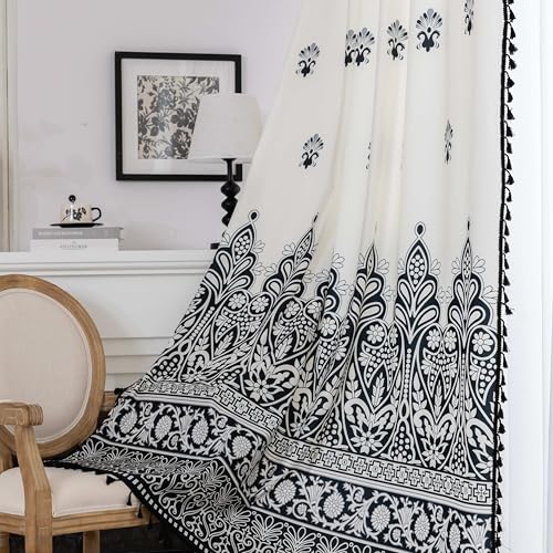 Erbnaryx Boho-Vorhänge mit Blumenmuster, französisches Landhaus-Design, 183 cm, lang, lichtfilternd, Fensterstangen, Taschen, Vorhänge für Wohnzimmer, 2 Paneele von Erbnaryx