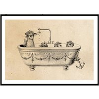 Erdmännchen Baden Collage Poster Im Vintage-stil Badezimmerdeko Bad Badezimmer Deko von Erbsenbeetdesign