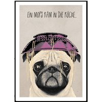Poster Mops Nudeltag Nudeln Print Collage Wanddekoration Wandkunst Lexikon von Erbsenbeetdesign