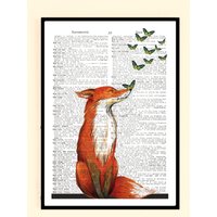 Poster Vintage Retro Print Fuchs Und Schmetterlinge Dictionary Art Collage Wanddekoration Wandkunst Lexikon von Erbsenbeetdesign