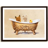Vintage Print Corgi Badet Collage Poster Lexikon Wanddekoration Hund Bad Badezimmer Deko von Erbsenbeetdesign