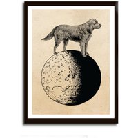 Vintage Print Golden Retriever Labrador Auf Dem Mond Collage Poster Lexikon Wanddekoration Hund Labrador von Erbsenbeetdesign