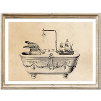 Vintage Print Kaninchen Badet Collage Poster Lexikon Wanddekoration Hase Bad Badezimmer Deko von Erbsenbeetdesign