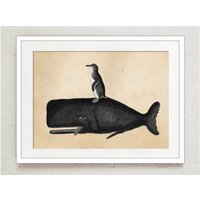 Vintage Print Pinguin Und Wal Collage Poster Lexikon Wanddekoration Hund von Erbsenbeetdesign