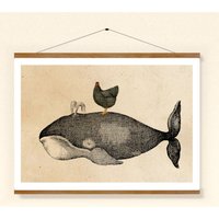 Vintage-stil Print Cottage Decor Huhn Und Wal Poster von Erbsenbeetdesign