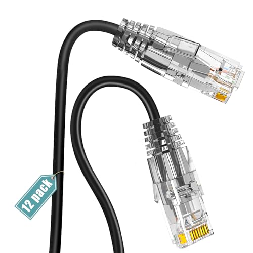 Ercielook Cat6a Patchkabel 0,25m (12 Stück), Cat6a Lan Kabel, 10Gbps 550Mhz Hochgeschwindigkeits Netzwerkkabel, 28AWG reines Kupfer kurzes Ethernet-Kabel für Patch-Panel/Netzwerkschrank von Ercielook