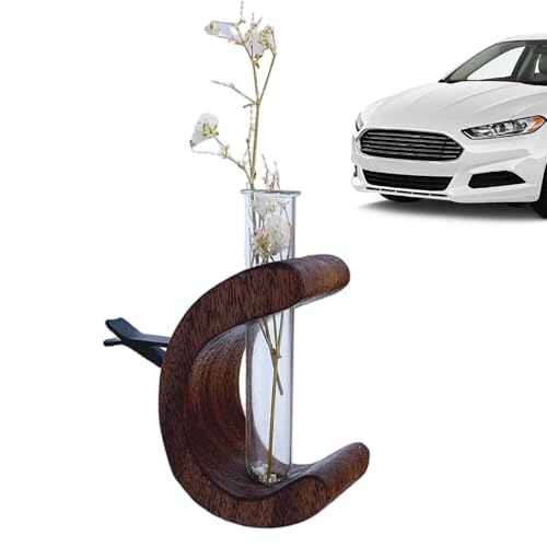 Car Vase Vent Clip, C -Form Holzauto -Ausbreitung Vase -Entlüftungsclip mit Glasrohr, Aroma -Diffusor für die automatische Innenarchitektur -Ausbreitung von Ercoiong