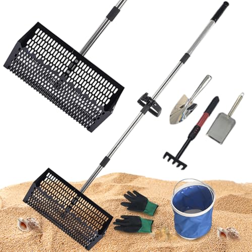 Sandflohmarn, Kohlenstoffstahlsandrake mit hohem Langen ergonomischen Griff und Haifischzähne, Abnehmbarer Strandfeuer zum Sammeln von Flöhen, Muscheln, Gartenschuppen für den Strand von Ercoiong