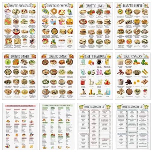 12 Stück Diabetiker-Essenlisten-Poster, Diabetiker-Essensplaner, Leitfaden wiederverwendbar, detaillierter Ernährungsleitfaden für Erwachsene, Männer, Frauen, Anfänger, Profis 12 Stück Diabetiker-Essenlisten-Poster, Diabetiker-Essensplaner, Leitfaden wiederverwendbar, detaillierter Ernährungsleitfaden für Erwachsene, Männer, Frauen, Anfänger, Profis von Erconsso