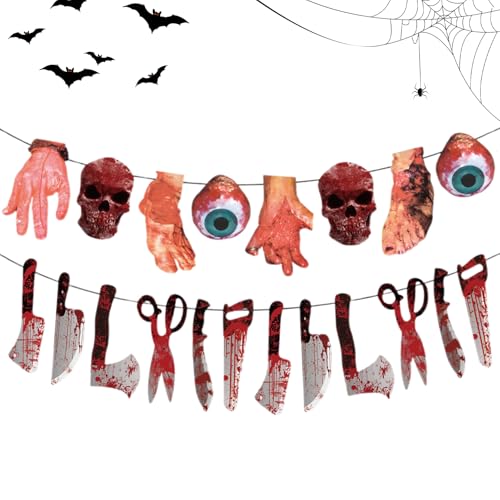 Erconsso Halloween Banner Für Innenräume,2025 Horror Geisterhaus Banner Grusel Dekoration - Realistische Hängbare Blutige Halloweens-Dekoration Für Gewerbe, Haushalte, Einkaufszentren, Wände, Fenster, von Erconsso