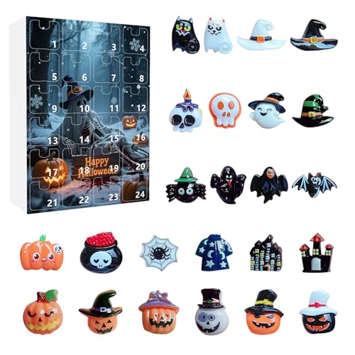 Erconsso Halloween Countdown Kalender | Kunstharz Gruselige Skulpturen Schreibtischdekoration - 24-tägige Advent Halloween Statuen Kunstharz Figuren Für Kamin Kaminbank Fensterbank Party Deko von Erconsso