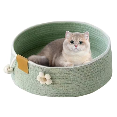 Erconsso Runder Katzenkorb | Großes Geflochtenes Katzen Schlafbett Haustier Nest - Kratzpad Möbel Für Mittelgroße Große Katzen Wohnzimmer Büro Schlafzimmer Schreibtisch Couch von Erconsso